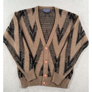 Vintage Barnaby Sweater Cardigan Men Medium Brown Black Zigzag Geometric Grandpa